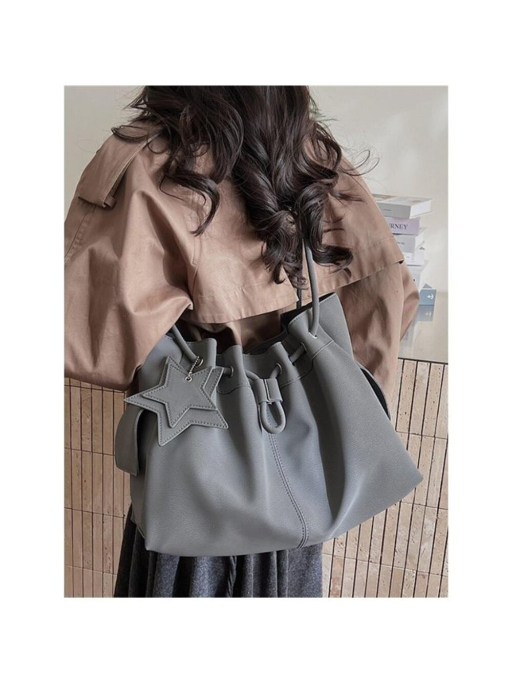 Drawstring Shoulder Bag with Star Charm - Picture 4 of 4